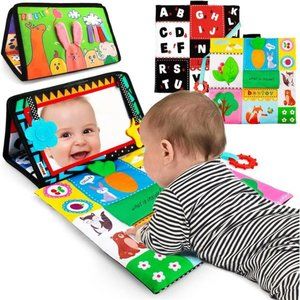 Tummy Time Baby Mirror Toys with Black & White Pattern,High Contrast 3D Activity